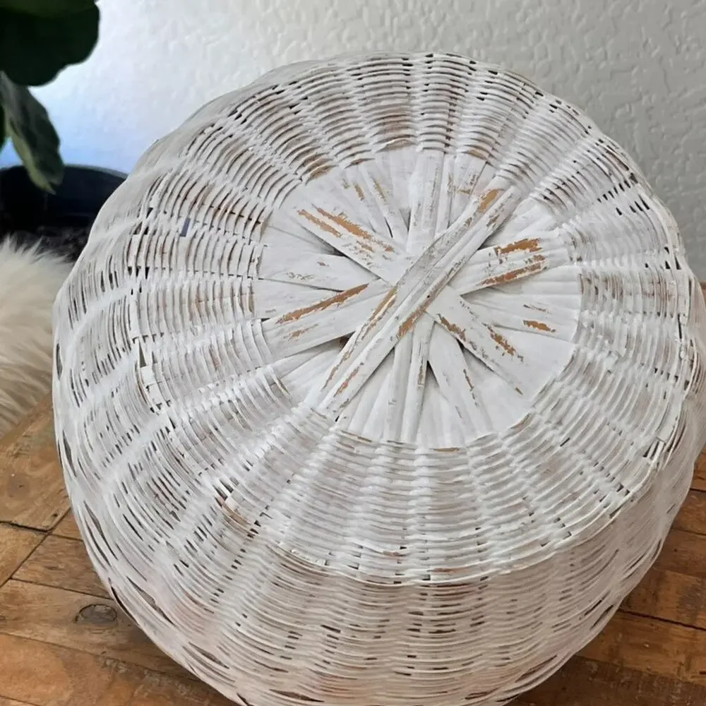 White Painted Wicker Basket 15.5